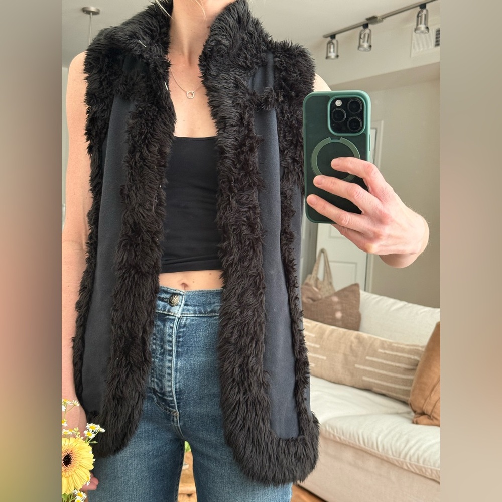 Vintage cotton/faux fur vest S